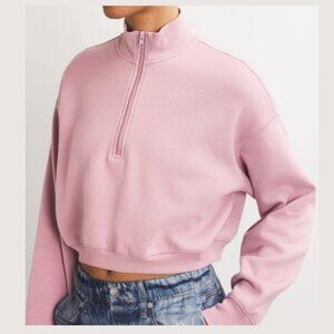 SKIMS Cotton Fleece Cropped Half Zip Sweater Sweatshirt Dusk Pink Women's Medium